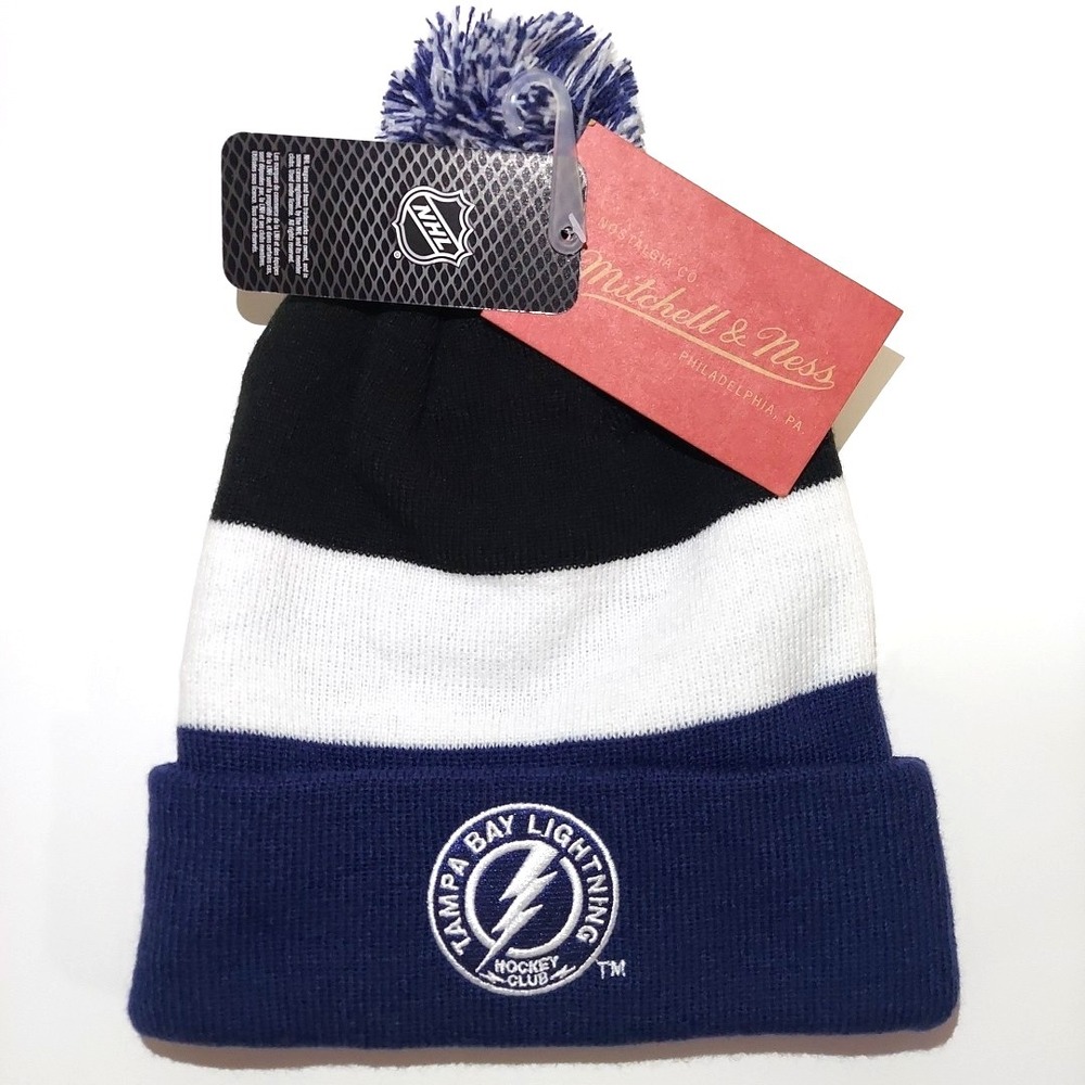 Mitchell & Ness NHL Youth Tampa Bay OS - Lightning Blue Jacquard Pom Knit Beanie